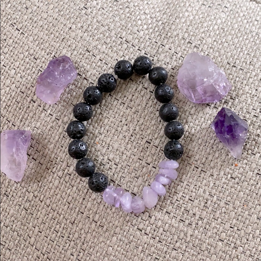 Lava stone, amethyst diffuser bracelet